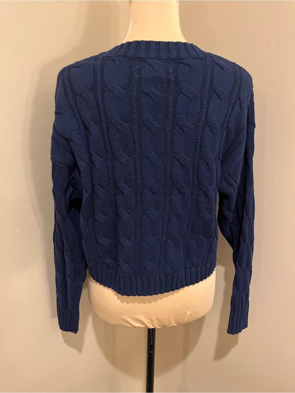 Sage + Stone Classic Cable Knit Cropped Sweater - Navy, size medium - Picture 2 of 6